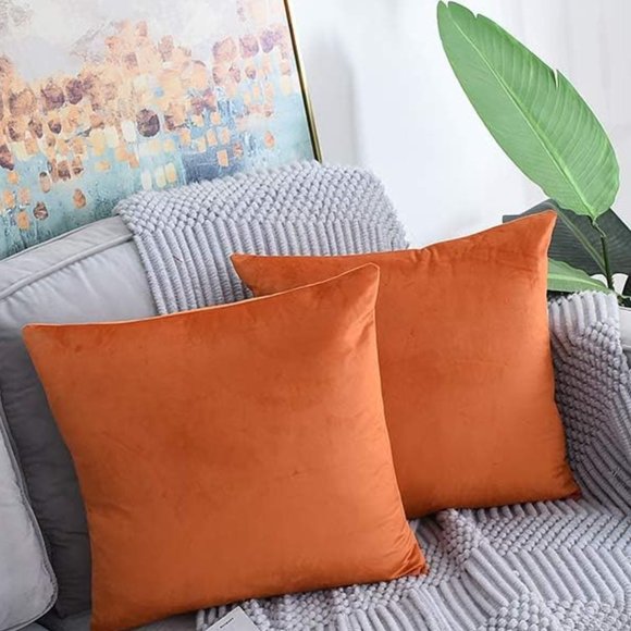 Set of Tangerine Orange Soft Velvet Pillow Covers 18" Square Pillows Zipper New - Picture 3 of 8